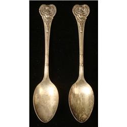 2 ANTIQUE ART DECO SCARRAB MOTIF SUGAR SPOONS