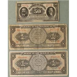 3 Old Mexico Paper Money 50 Centavos 1915-Rare, Peso