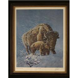 William Rains Signed LE Frmd Bison Western Art Storm