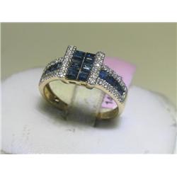14K Yellow Gold Blue Sapphire and Diamonds Ring Sz 7.25