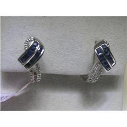 Blue Sapphire Diamond Earrings 14K White Gold