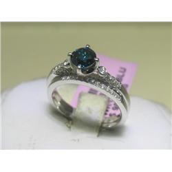 Blue Diamond and Diamonds 2-piece Wedding Ring Band Set