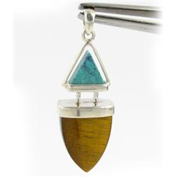 25twc Tiger Eye & Turquoise Pendant w/Sterling (JEW-1731)