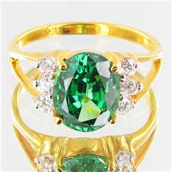 14.6twc Lab Diamond/Emerald Gold Vermeil Ring (JEW-3528)
