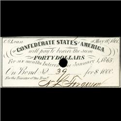 1861 Confederate $1000 Bond Coupon Uncirculated (CUR-06380A)