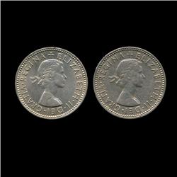 1959 British QE2 1 Shilling Both Reverse Set AU+ (COI-8952)