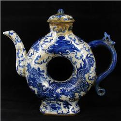Vintage Chinese Hole-in-middle Teapot Blue & White (ANT-1721)