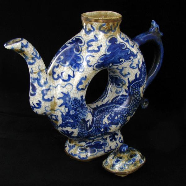 Vintage Chinese Holeinmiddle Teapot Blue & White (ANT1721)