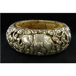 Vintage Tibet Bone Heavy Silver Bangle Bracelet (ANT-1595)