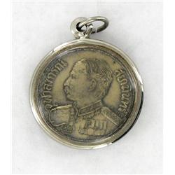 Antique Thai Silver Rama V Coin Amulet in Nickel Pendant Case (ANT-1200)