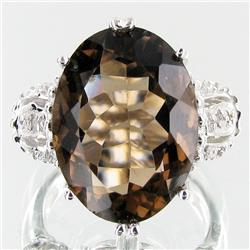 40.5twc Smoky Quartz Diamond Sterling Ring (JEW-3417)