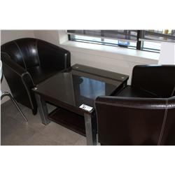 LOT OF LOUNGE FURNITURE INCL 5 LEATHER TUB CHAIRS & 2 COFFEE TABLES