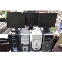 4 COMPUTERS & 3 MONITORS