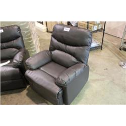 BRAND NEW CHOCOLATE OVERSTUFFED LEATHER RECLINING EASY CHAIR