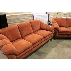RED OVERSTUFFED COUCH & LOVE SEAT SET