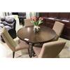 Image 1 : BROWN CIRCULAR DINING TABLE & 4 PATTERNED CHAIRS