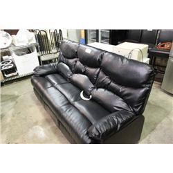 BLACK LEATHER OVERSTUFFED SOFA