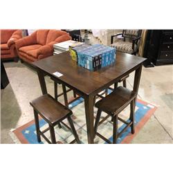 SQUARE WALNUT TABLE WITH 4 STOOLS