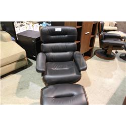 BLACK LEATHER SWIVEL RECLINING CHAIR WITH OTTOMAN