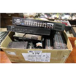 BOX OF HD TV SPLITTERS & ASSORTED ELECTRONICS