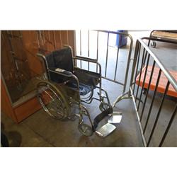 BLUE WHEEL CHAIR AND BASKETBALL HOOP