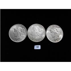 3 SILVER DOLLARS MORGAN AND PEACE
