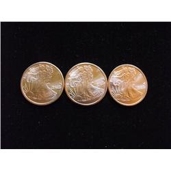 3 COIN LOT  1 OUNCE COPPER ROUNDS .999 FINE