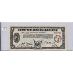 HAMTRAMCK $5 OBSOLETE NOTE 1934