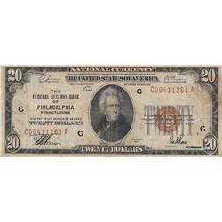 $20 FRBN PHILADELPHIA 1929 BROWN SEAL