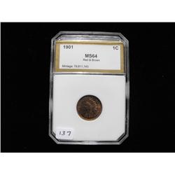1901 INDIAN HEAD CENT RED BROWN MS 64