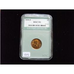 1936 D WHEAT CENT MS RED 67