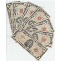 LOT OF 7 $5 RED SEAL NOTES LEGAL TENDER 1963