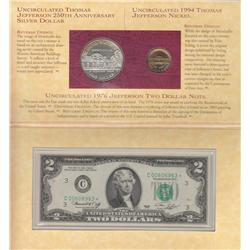 JEFFERSON SILVER DOLLAR AND CURRENCY SET $2 STAR NOTE 1976