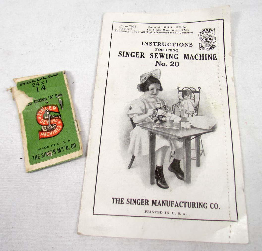 VINTAGE SINGER CHILD'S SEWING MACHINE NO. 20 IN ORIGINAL BOX W/ PAPERWORK