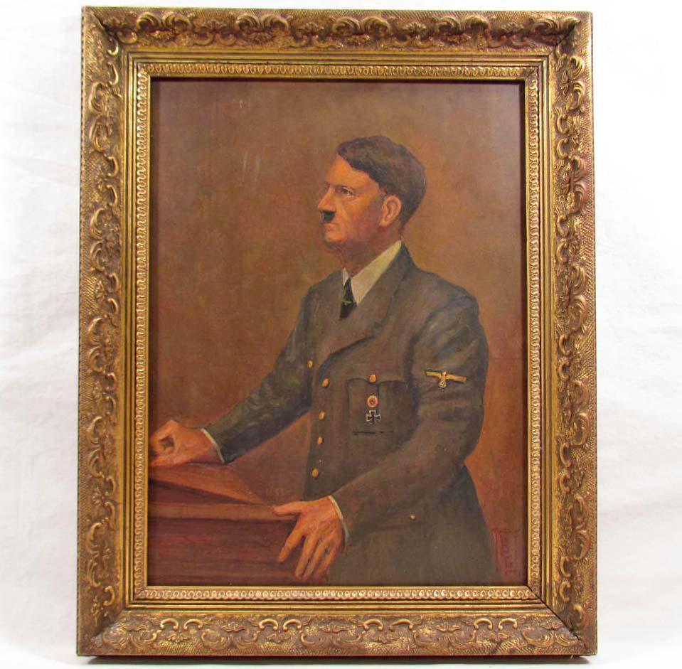 GERMAN NAZI ADOLF HITLER FRAMED ORIGINAL PERIOD OIL PAINTING german-nazi-adolf-hitler-framed-original-period-oil-painting