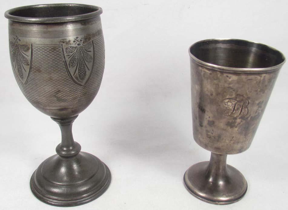 LOT OF 2 VINTAGE ENGRAVED PEWTER GOBLETS