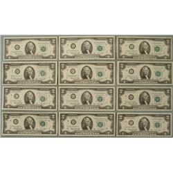 Collection All 12 Diff Mint Marks 1976 $2 Bill Note
