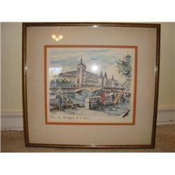 French old print of Paris signed Arno