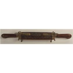 EXQUISITE WOOD & BRASS HOUSED INDIAN CARVING SET