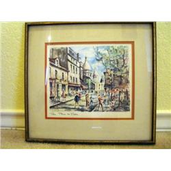French old print of Paris signed Arno