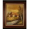 Image 1 : Original Painting Autumn Country House by a Stream Frmd