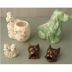 5 Ceramic Dog Figurines Cup Planter Antique Vintage