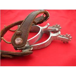 Steel Crockett spurs2" chap guard shanks, 1" rowels, swinging  buttons and original straps