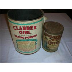 2 old tins, clabber girl, and Hoosier boy coffee