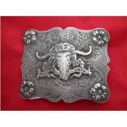 Bill Johns Steerhead BuckleLarge and heavyweight sterling silver belt  buckle with a steerhead desig