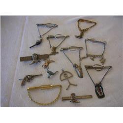 Tie Clasps/ Tack assortment sterling and gold (13)