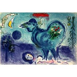 1958 Chagall Landscape w/ rooster Mourlot Litho