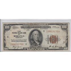 $100 FRBN 1929 MINNEAPOLIS