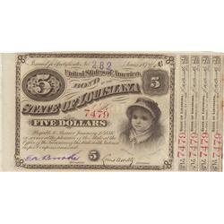 $5 LOUISIANA BABY BOND WITH COUPONS UNC 1874