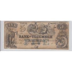 $5 TECUMSEH MICHIGAN OBSOLETE 18xx LOW SERIAL
